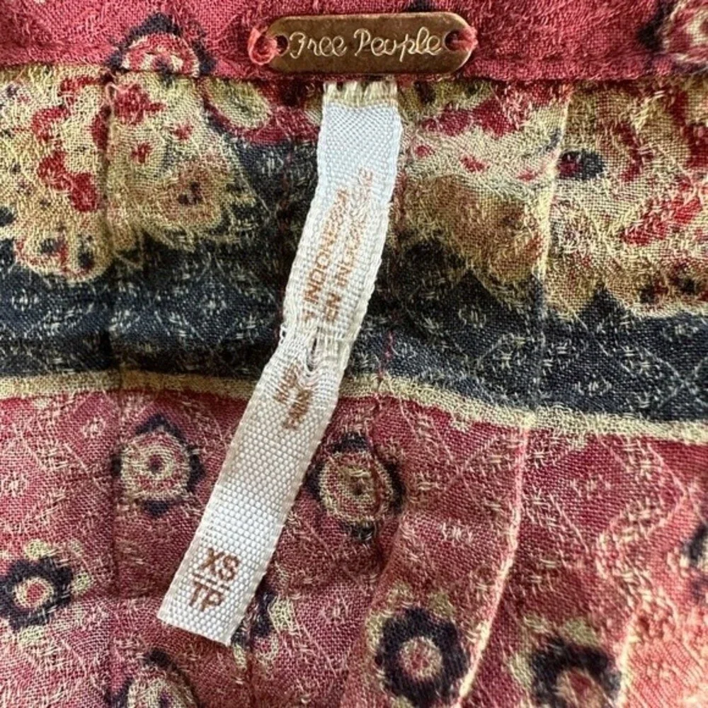 Free People Floral Dobby Changing Times Tunic Brick Combo Blouse Shirt Size XS